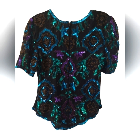 Vintage Laurence Kazar 100% Silk Sequined Embellished Party Top - Picture 2 of 3